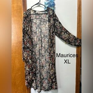 Maurices Black Floral Sheer Kimono